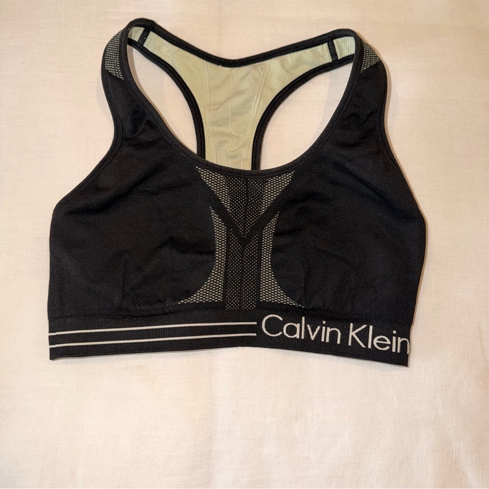 Calvin Klein Logo Band Sports Bra Racerback Gray Green Athleisure Size S - Picture 6 of 8